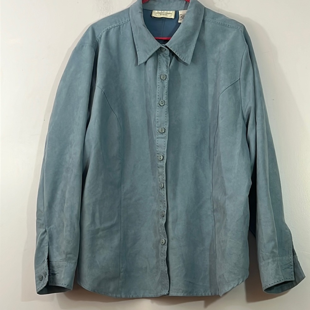 Lemon Grass Sueded polyester Button Down blue Blouse Size 22W
